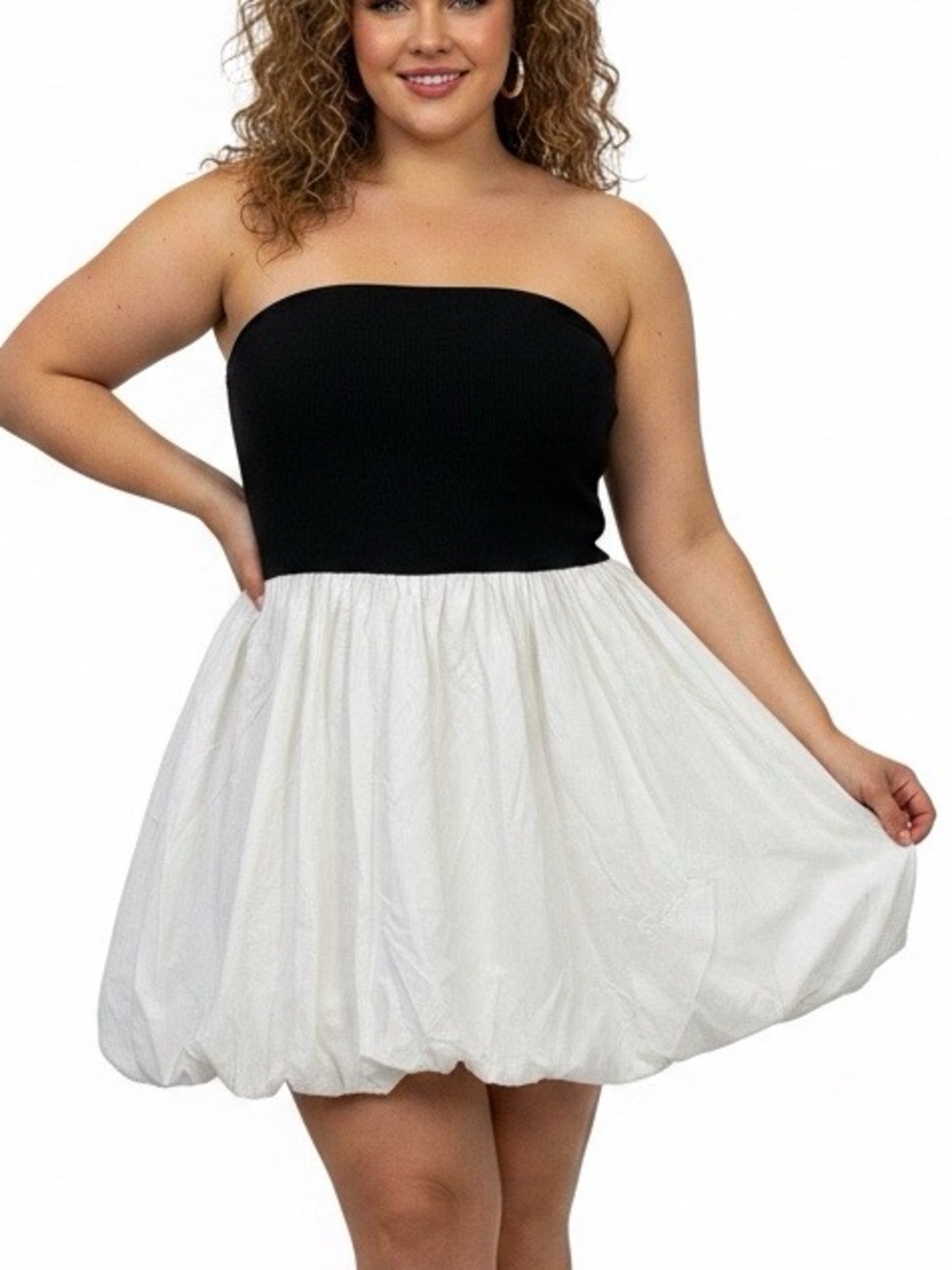 a new day Strapless Black Bodice White Bubble Skirt Dress